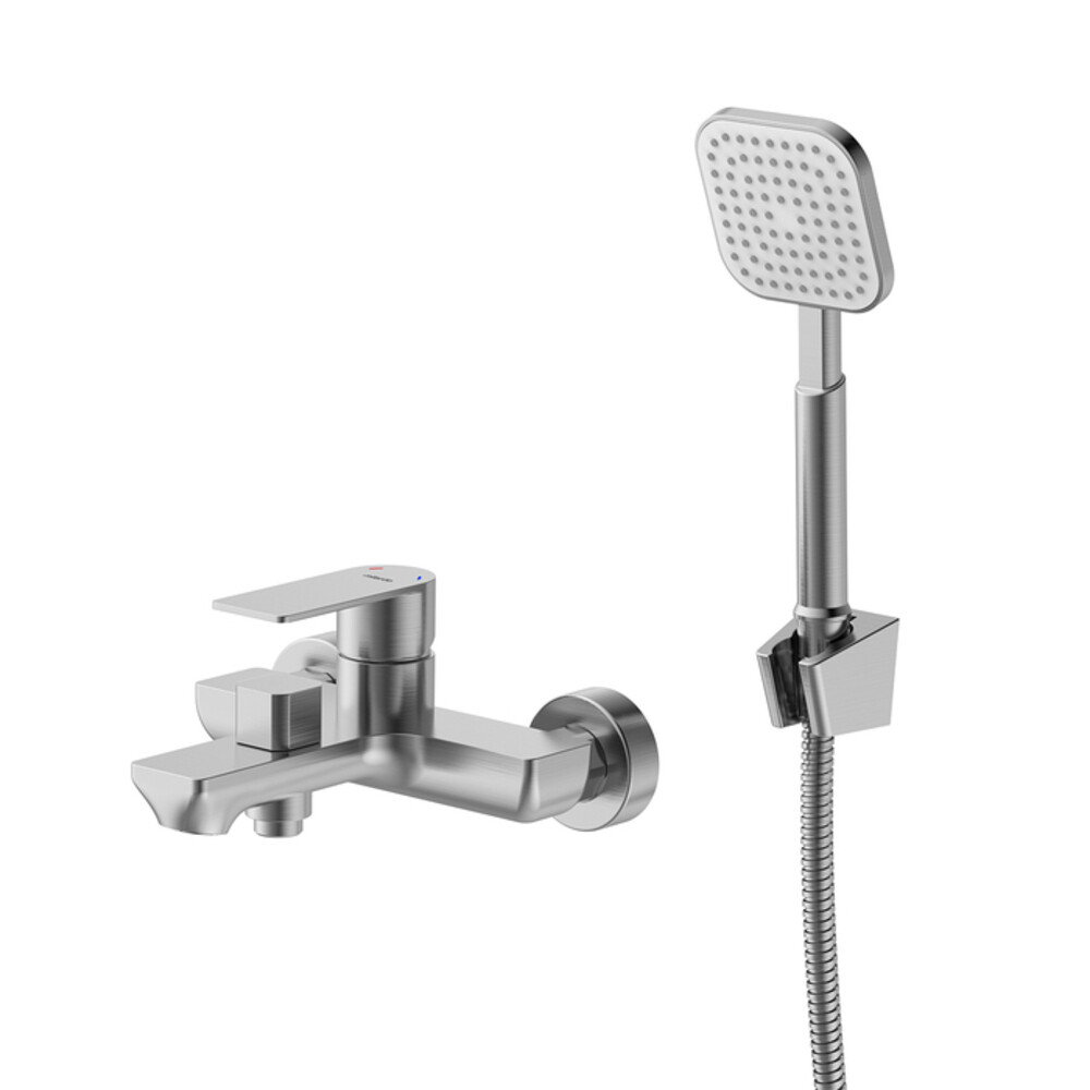 Изображение товара Смеситель для ванны Milardo Maze сатин однорычажный с коротким изливом с лейкой (MAZBN00M02)