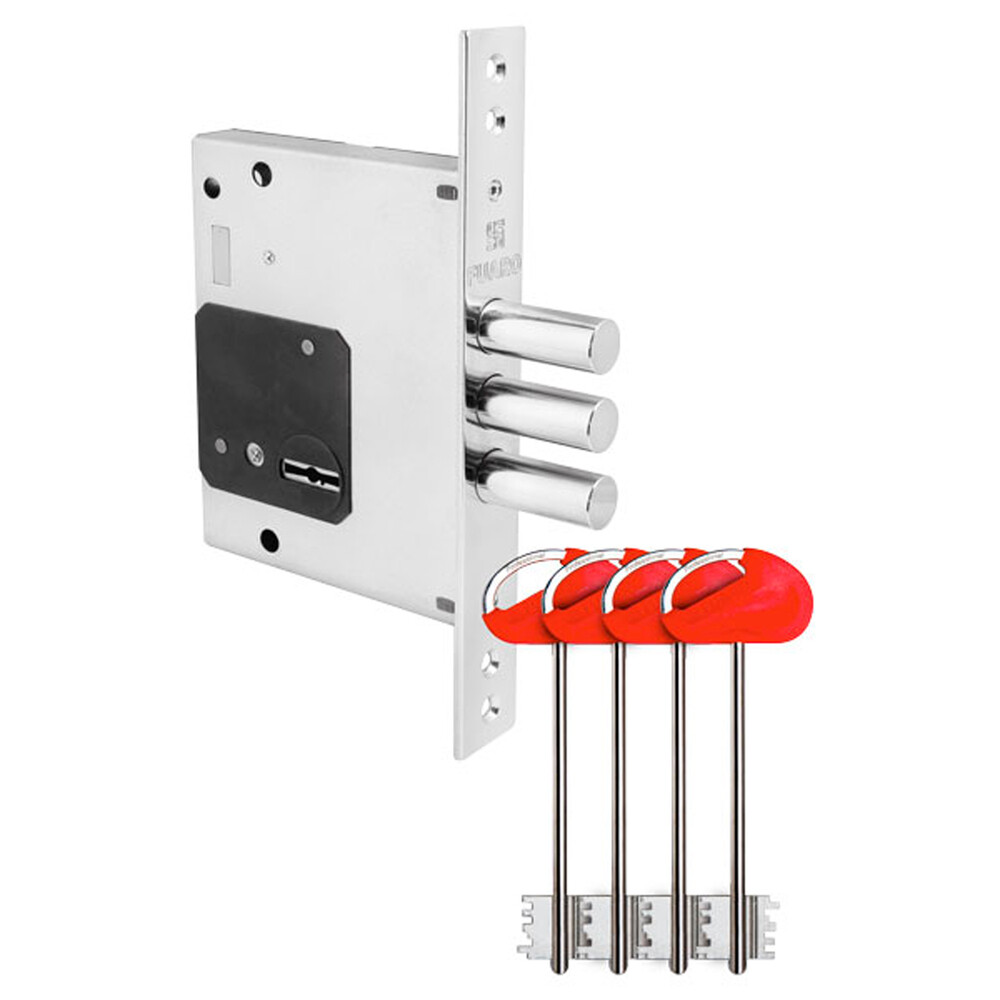 Изображение товара Замок врезной Fuaro MDV25/S-60.00.3R16 для входной двери хром 4 ключа