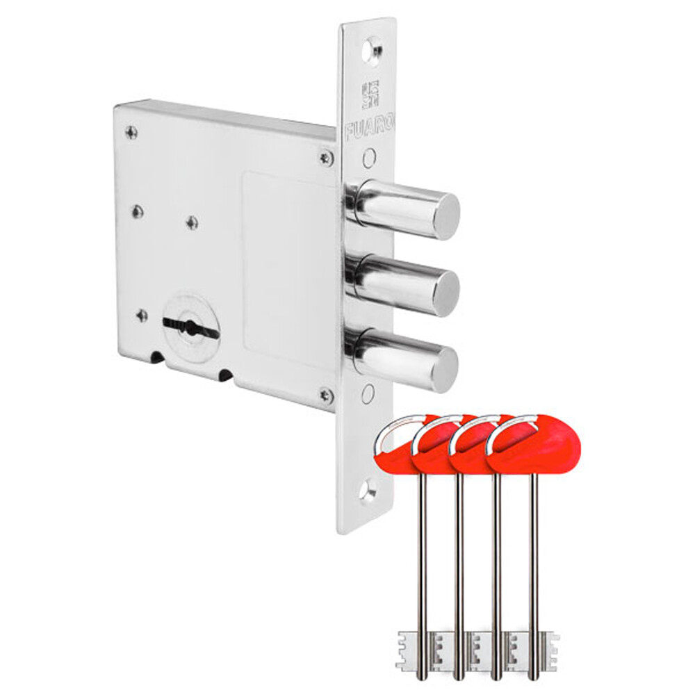 Изображение товара Замок врезной Fuaro MDV10/S-60.00.3R14 для входной двери хром 4 ключа