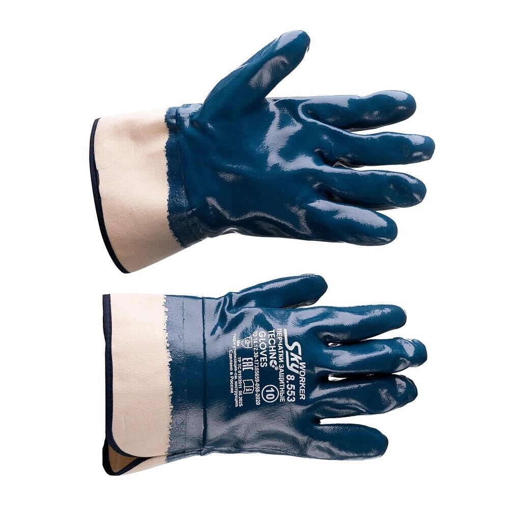 Изображение товара Перчатки х/б нефтемаслостойкие с нитриловым покрытием Technogloves Скай Воркер синие/белые 10 (XL) (8553_10)