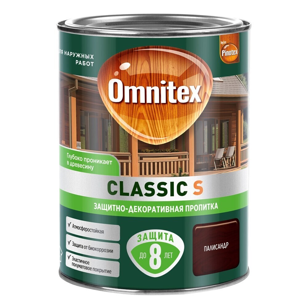 Изображение товара Антисептик Omnitex Classic S Декоративный для дерева палисандр 0,9 л