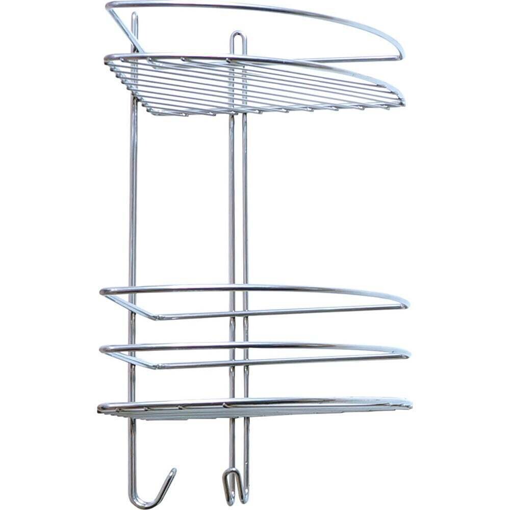 Изображение товара Полка для ванной Металаксон угловая двухъярусная с крючками 270х385х200 мм металл хром (48991-2ХМ)