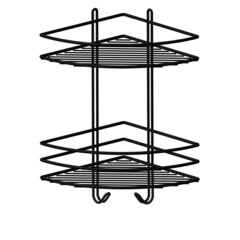 Изображение товара Полка для ванной Металаксон угловая двухъярусная с крючками 270х385х200 мм металл черная (48991-2ЧМ)
