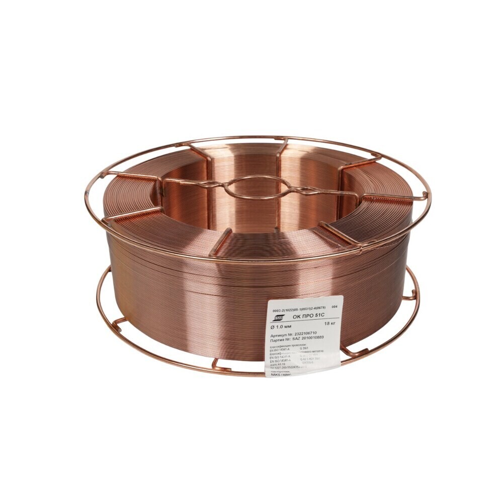 Изображение товара Сварочная проволока для полуавтомата Esab омедненная d1 мм сплошного сечения 18 кг (2322106710)