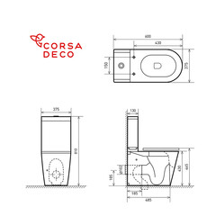 Унитаз-компакт Corsa Deco NX Tornado безободковый с универсальным выпуском с сиденьем дюропласт микролифт черный (TPNX600STB) - фото 17