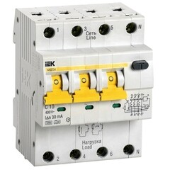 Автомат дифференциальный IEK Karat АВДТ34 10А 3+N тип A 30 мА 6 кА (MAD22-6-010-C-30)