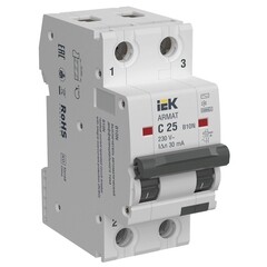 Автомат дифференциальный IEK Armat B10N 25А 1+N тип AC 30 мА 10 кА (AR-B10N-2-C025C030)