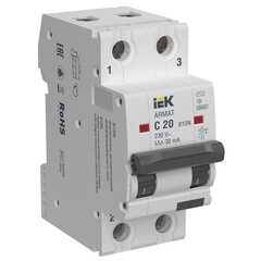 Автомат дифференциальный IEK Armat B10N 20А 1+N тип AC 30 мА 10 кА (AR-B10N-2-C020C030)