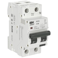 Автомат дифференциальный IEK Armat B10N 25А 1+N тип A 30 мА 10 кА (AR-B10N-1N-C025A030)