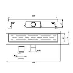 Лоток душевой Ore с гидрозатвором 500х60 мм d40 мм решетка из нержавеющей стали (Drain H2) - фото 3