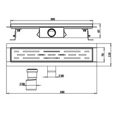 Лоток душевой Ore с гидрозатвором 300х65 мм d40 мм решетка из нержавеющей стали (Drain H3) - фото 4