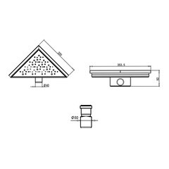 Трап душевой горизонтальный Ore Т2 с гидрозатвором 250х250х355 мм d40 мм решетка из нержавеющей стали - фото 3
