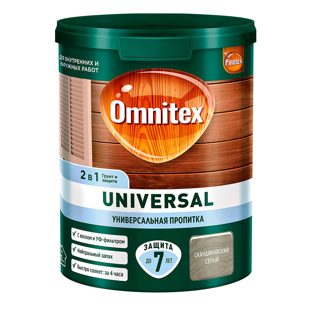 Изображение товара Антисептик Pinotex Universal 2 в 1 декоративный для дерева скандинавский серый 0,9 л