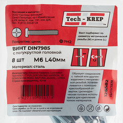 Винт оцинкованный M6x40 мм DIN 7985 полукруглая головка (8 шт.) - фото 2