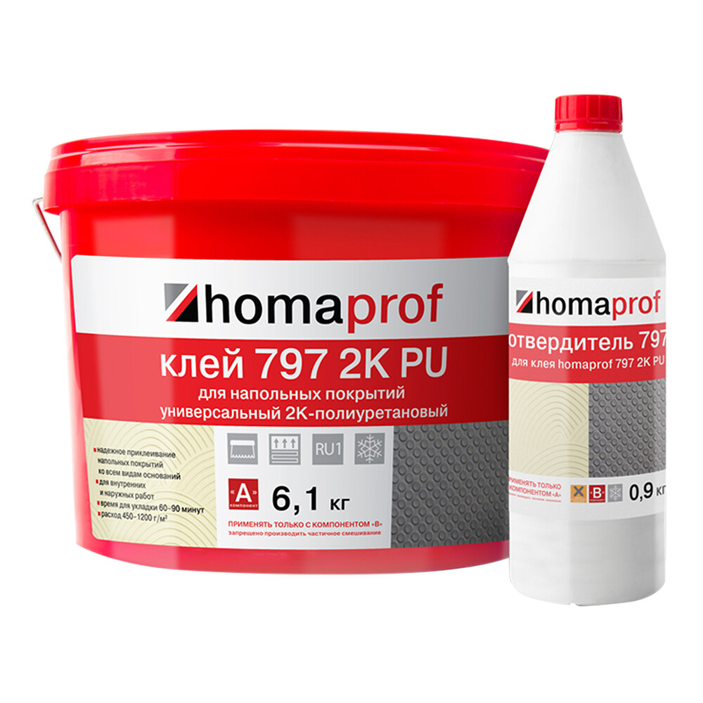 Изображение товара Клей полиуретановый для резиновых напольных покрытий Homa Homaprof 797 2K PU 6,1+0,9 кг