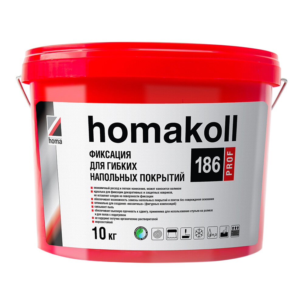 Изображение товара Клей акриловый для гибких напольных покрытий Homa Homakoll 186 Prof фиксатор 10 кг