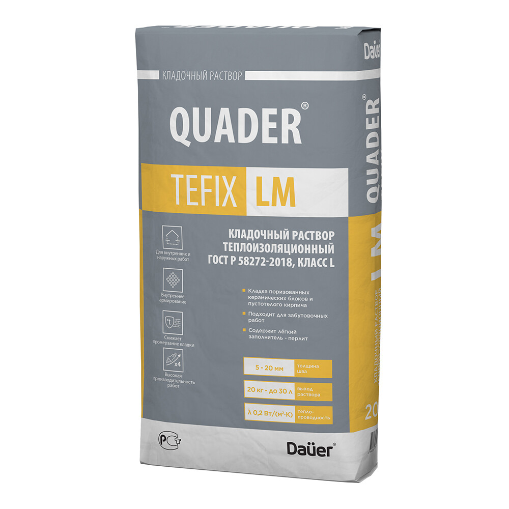 Изображение товара Смесь кладочная теплоизоляционная Dauer Quader Tefix LM серая 20 кг