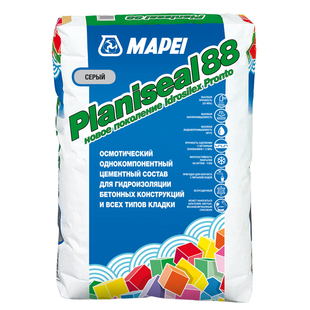 Изображение товара Гидроизоляция цементная Mapei Planiseal 88 25 кг для бассейнов, резервуаров и зданий