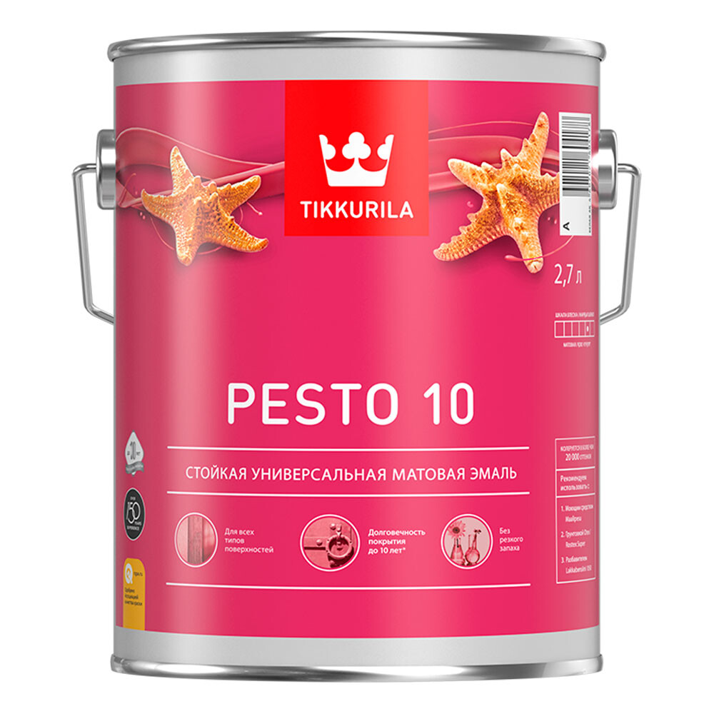 Изображение товара Эмаль алкидная Tikkurila Pesto 10 база A матовая 2,7 л для внутренних работ