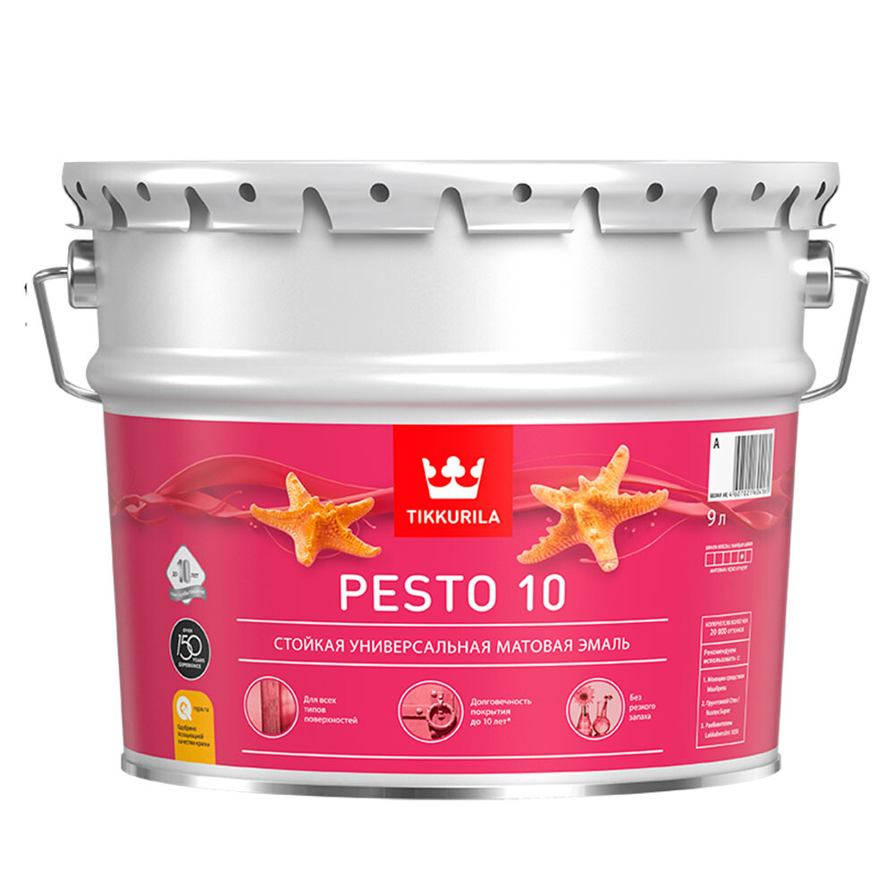 Изображение товара Эмаль алкидная Tikkurila Tikkivala Pesto 10 база С матовая 9 л Россия