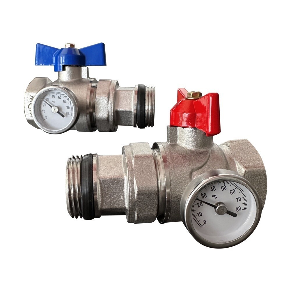 Изображение товара Латунный шаровой кран Kromwell с термометром 1" для отопления и воды