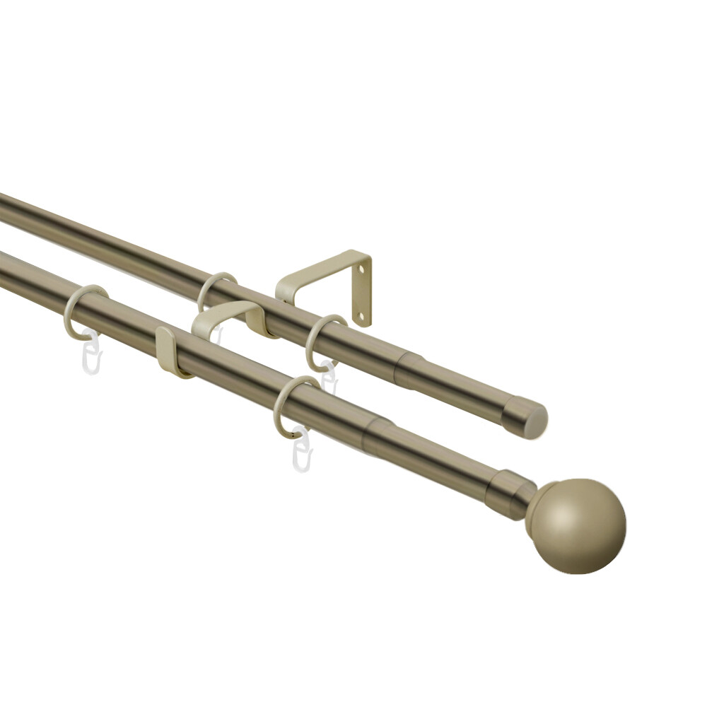 Изображение товара Карниз настенный металлический двухрядный круглый раздвижной Телескоп 160-300 см d16/19 мм золото антик (108.68)