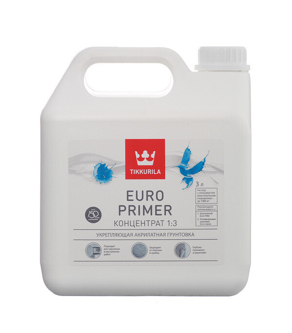 Изображение товара Акриловая противогрибковая грунтовка Tikkurila Euro Primer 3 л концентрат