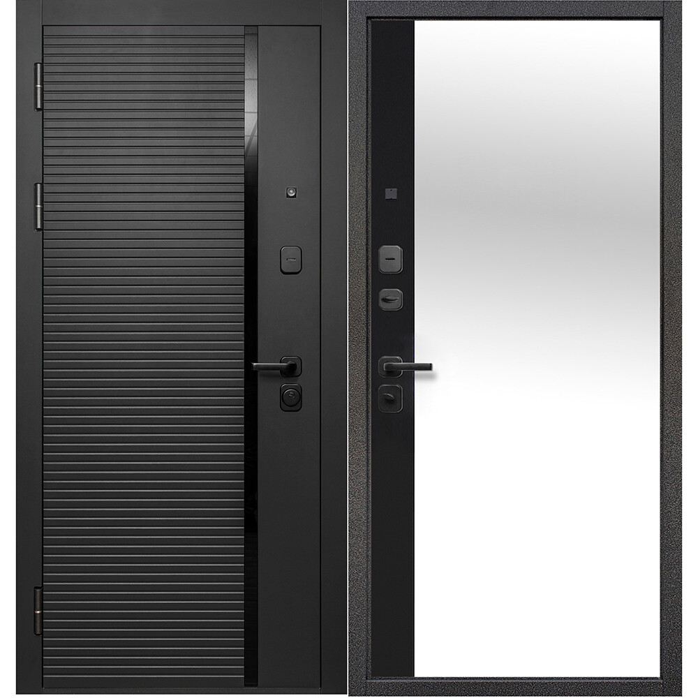 Изображение товара Дверь входная Ferroni Черное Зеркало левая сатин черный - сатин черный 960х2050 мм