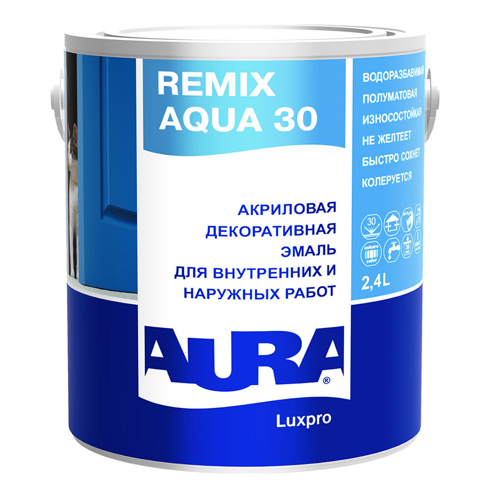 Изображение товара Акриловая эмаль Aura Remix Aqua 30 бесцветная полуматовая 2,4 л