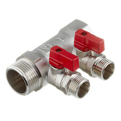 Изображение товара Коллектор Valtec 1 ВР(г) х 2 выхода 1/2 НР(ш) х 1 НР(ш) с шаровыми кранами (VTc.580.N.0602)