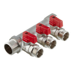 Изображение товара Коллектор Valtec 3/4 ВР(г) х 3 выхода 1/2 НР(ш) х 3/4 НР(ш) с шаровыми кранами (VTc.580.N.0503)