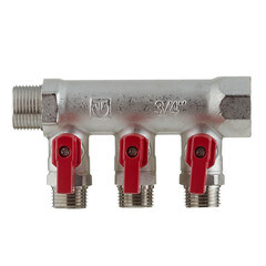 Коллектор Valtec 3/4 ВР(г) х 3 выхода 1/2 НР(ш) х 3/4 НР(ш) с шаровыми кранами (VTc.580.N.0503) - фото 4