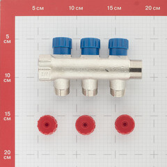 Коллектор Valtec 3/4 ВР(г) х 3 выхода 1/2 НР(ш) х 3/4 НР(ш) регулируемый (VTc.560.N.0503) - фото 2