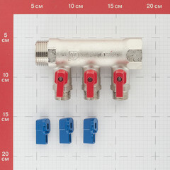 Коллектор Valtec 1 ВР(г) х 3 выхода 1/2 НР(ш) х 1 НР(ш) с шаровыми кранами (VTc.580.N.0603) - фото 2