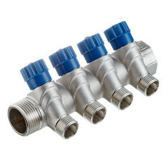 Коллектор Valtec 1 ВР(г) х 4 выхода 1/2 НР(ш) х 1 НР(ш) регулируемый (VTc.560.N.0604) - фото 1