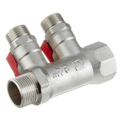 Коллектор Valtec 3/4 ВР(г) х 2 выхода 1/2 НР(ш) х 3/4 НР(ш) с шаровыми кранами (VTc.580.N.0502) - фото 5