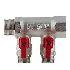 Коллектор Valtec 3/4 ВР(г) х 2 выхода 1/2 НР(ш) х 3/4 НР(ш) с шаровыми кранами (VTc.580.N.0502) - фото 4