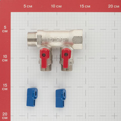 Коллектор Valtec 3/4 ВР(г) х 2 выхода 1/2 НР(ш) х 3/4 НР(ш) с шаровыми кранами (VTc.580.N.0502) - фото 2