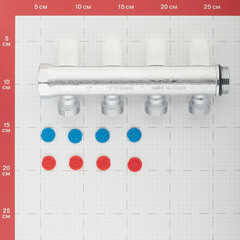 Коллектор Tiemme 1 ВР(г) х 4 выхода 3/4 НР(ш) ЕК х 1 НР(ш) регулируемый (1860019/1877K50060504) - фото 5