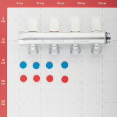 Коллектор Tiemme 3/4 ВР(г) х 4 выхода 3/4 НР(ш) ЕК х 3/4 НР(ш) регулируемый (1860015/1877K50050504) - фото 4