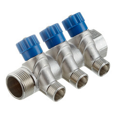 Коллектор Valtec 1 ВР(г) х 3 выхода 1/2 НР(ш) х 1 НР(ш) регулируемый (VTc.560.N.0603) - фото 1