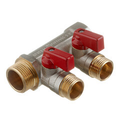 Изображение товара Коллектор Stout 3/4 ВР(г) х 2 выхода 1/2 НР(ш) х 3/4 НР(ш) с шаровыми кранами (SMB 6210 341202)