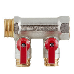 Коллектор Stout 3/4 ВР(г) х 2 выхода 1/2 НР(ш) х 3/4 НР(ш) с шаровыми кранами (SMB 6210 341202) - фото 4