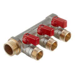 Изображение товара Коллектор Stout 3/4 ВР(г) х 3 выхода 1/2 НР(ш) х 3/4 НР(ш) с шаровыми кранами (SMB 6210 341203)