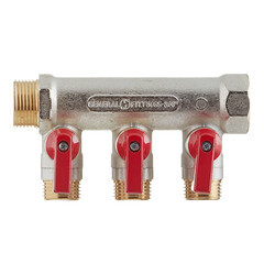 Коллектор Stout 3/4 ВР(г) х 3 выхода 1/2 НР(ш) х 3/4 НР(ш) с шаровыми кранами (SMB 6210 341203) - фото 4