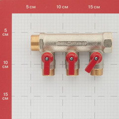 Коллектор Stout 3/4 ВР(г) х 3 выхода 1/2 НР(ш) х 3/4 НР(ш) с шаровыми кранами (SMB 6210 341203) - фото 2