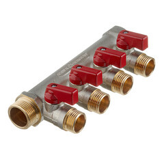 Изображение товара Коллектор Stout 3/4 ВР(г) х 4 выхода 1/2 НР(ш) х 3/4 НР(ш) с шаровыми кранами (SMB 6210 341204)