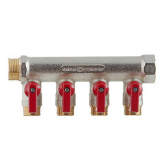 Коллектор Stout 3/4 ВР(г) х 4 выхода 1/2 НР(ш) х 3/4 НР(ш) с шаровыми кранами (SMB 6210 341204) - фото 4