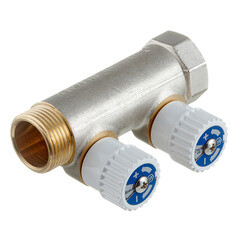 Коллектор Stout 3/4 ВР(г) х 2 выхода 1/2 НР(ш) х 3/4 НР(ш) регулируемый (SMB 6851 341202) - фото 3