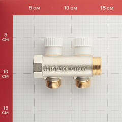 Коллектор Stout 3/4 ВР(г) х 2 выхода 1/2 НР(ш) х 3/4 НР(ш) регулируемый (SMB 6851 341202) - фото 4
